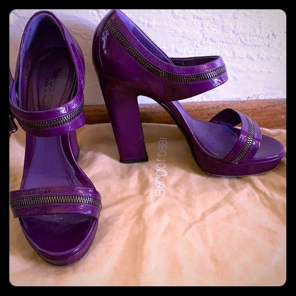 Sergio Rossi purple patent leather platform heels